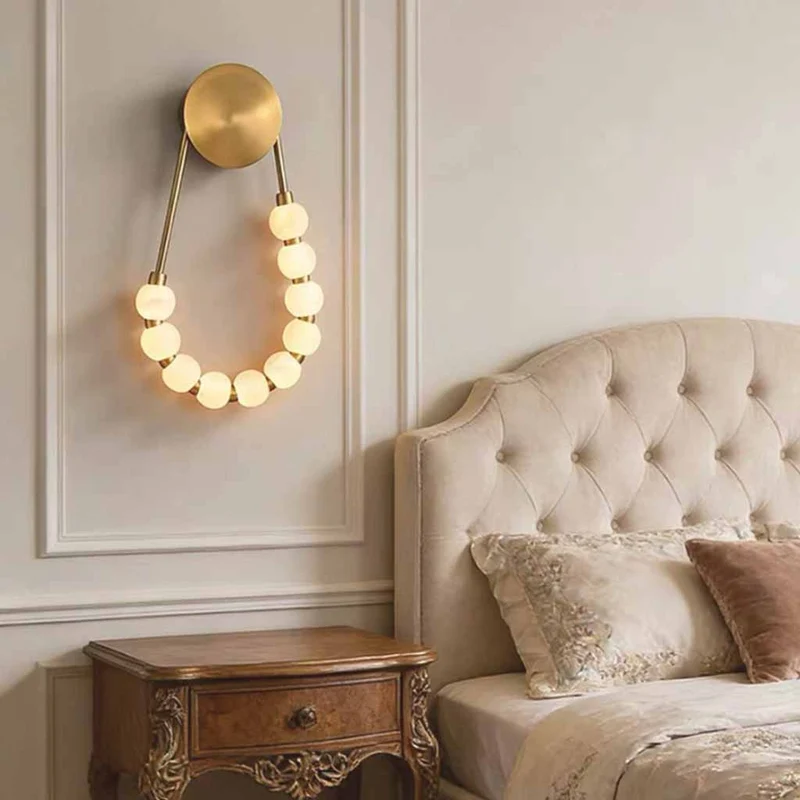 Beaded Pearl Wall Lamp Marble Necklace LED