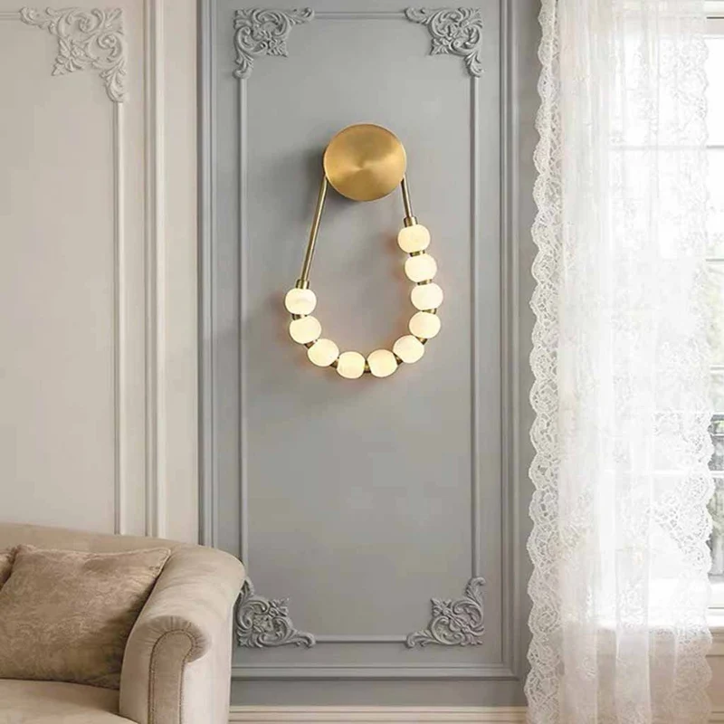 Beaded Pearl Wall Lamp Marble Necklace LED