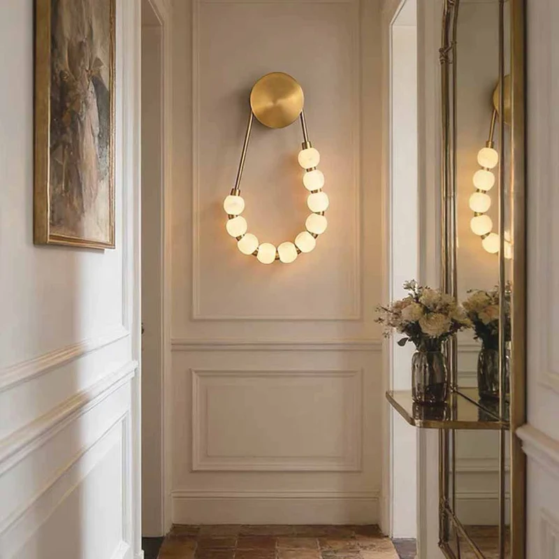 Beaded Pearl Wall Lamp Marble Necklace LED