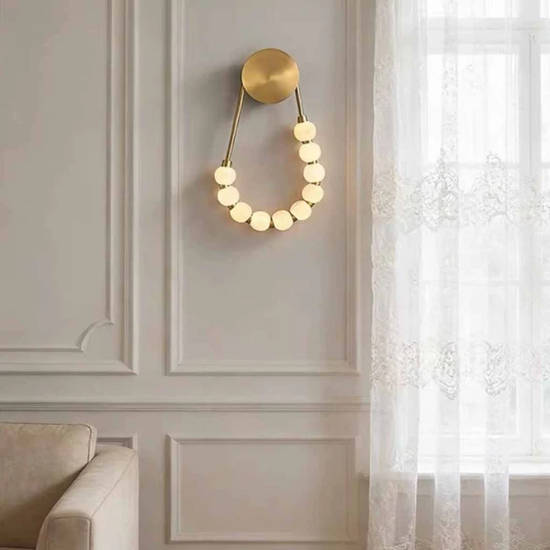 Beaded Pearl Wall Lamp Marble Necklace LED