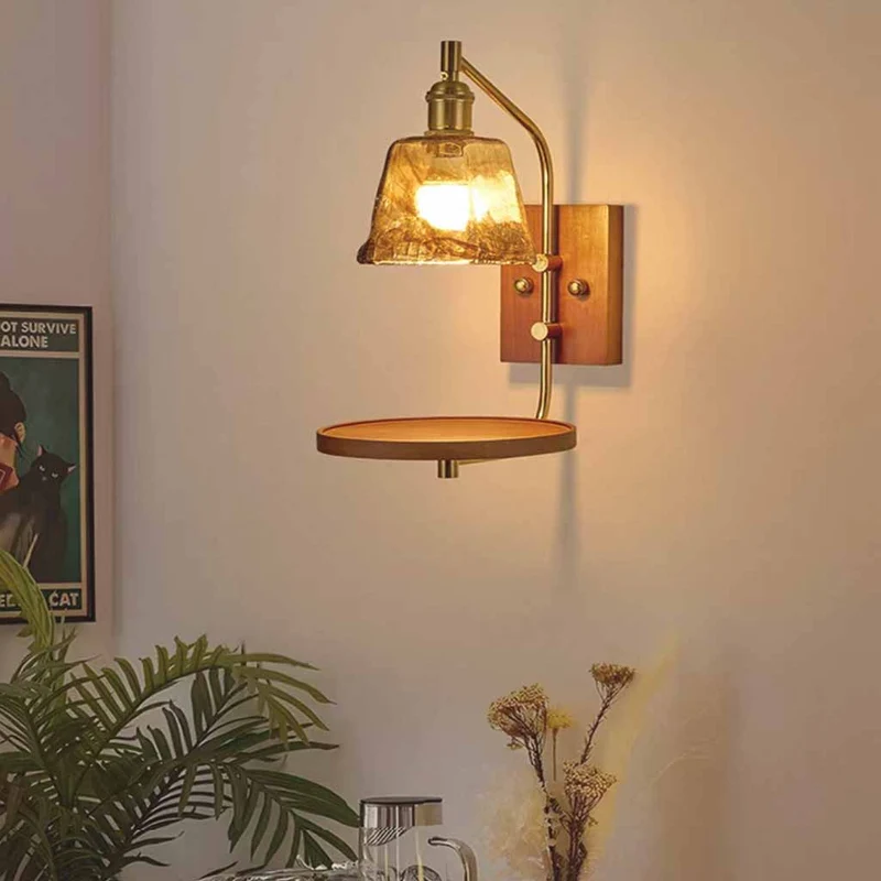 Amber Glass Wall Lamp with Shelf