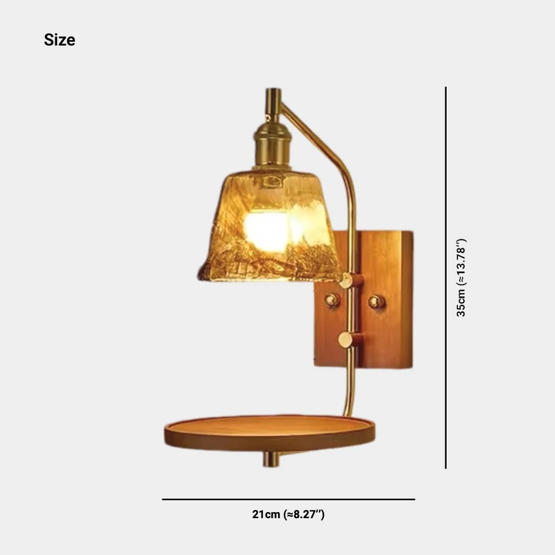 Amber Glass Wall Lamp with Shelf