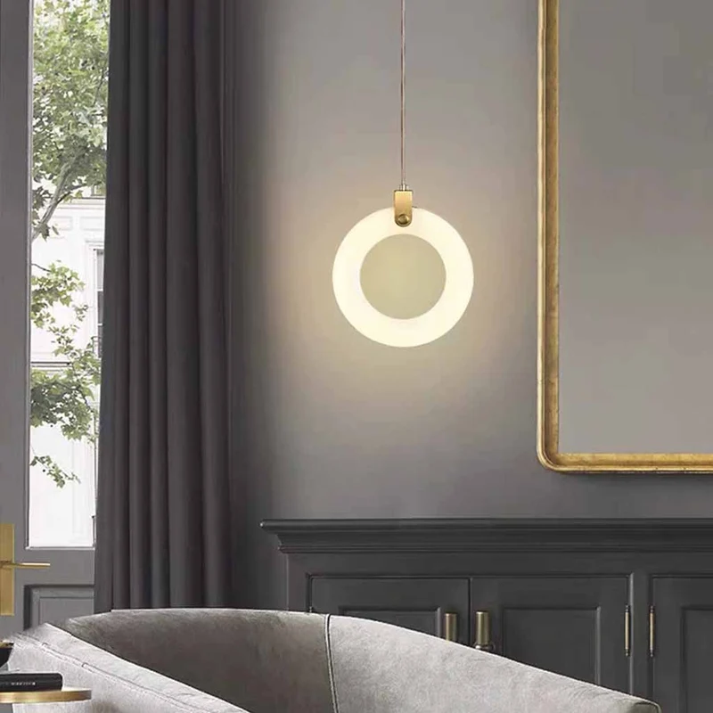 Small Ring Pendant Light Minimalist Marble Alabaster LED