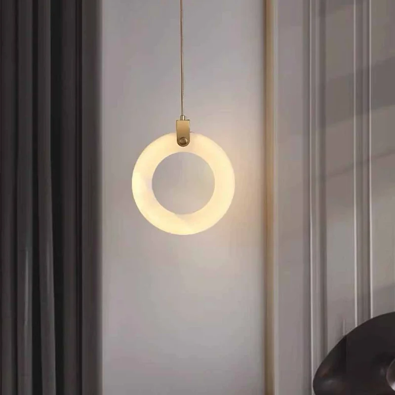 Small Ring Pendant Light Minimalist Marble Alabaster LED
