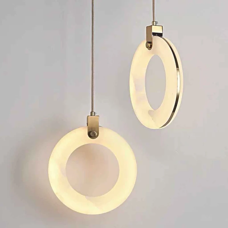 Small Ring Pendant Light Minimalist Marble Alabaster LED