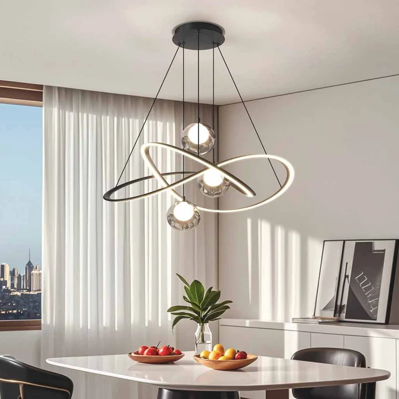 Ring Chandelier LED Dimmable with Smoke Grey Globes
