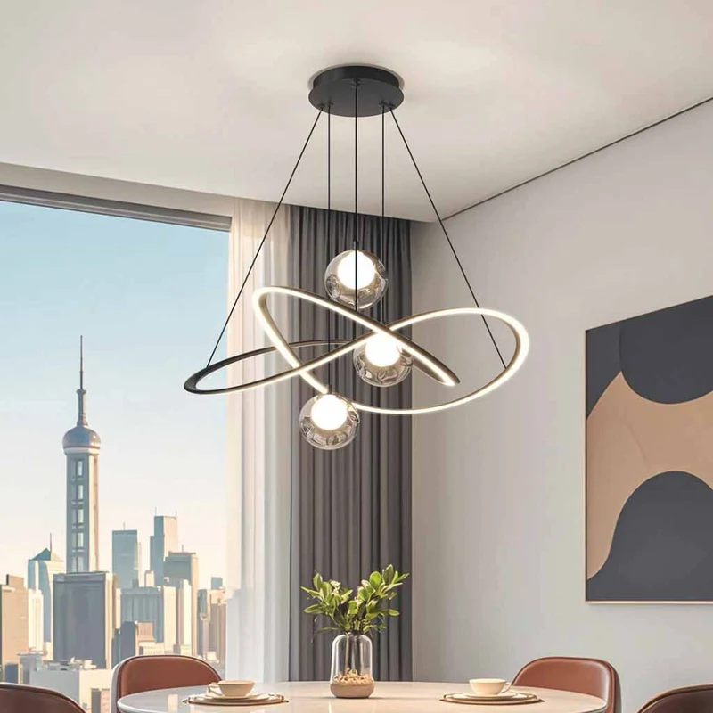 Ring Chandelier LED Dimmable with Smoke Grey Globes