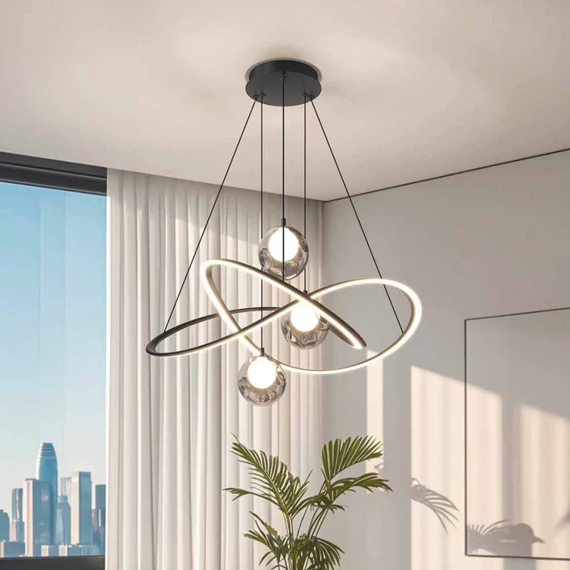 Ring Chandelier LED Dimmable with Smoke Grey Globes