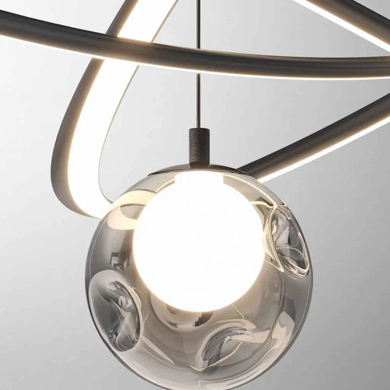 Ring Chandelier LED Dimmable with Smoke Grey Globes