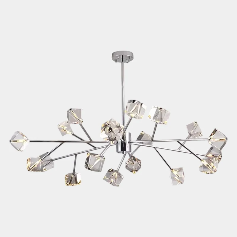 Molecule Chandelier Sputnik Crystal Cube, Chrome