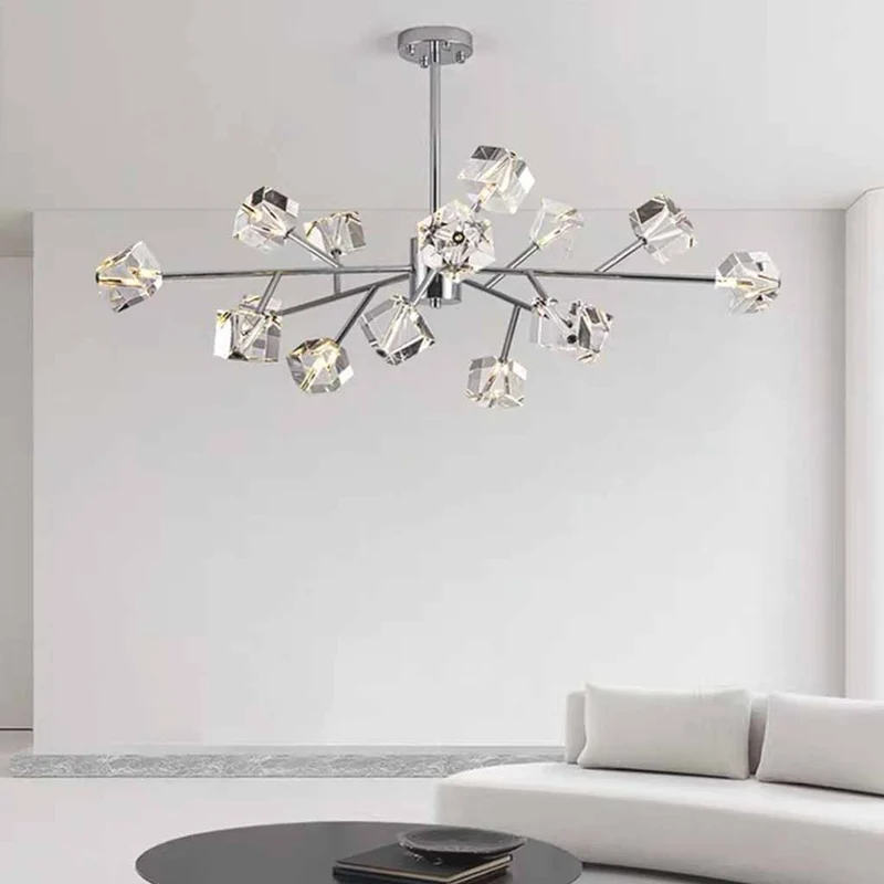 Molecule Chandelier Sputnik Crystal Cube, Chrome