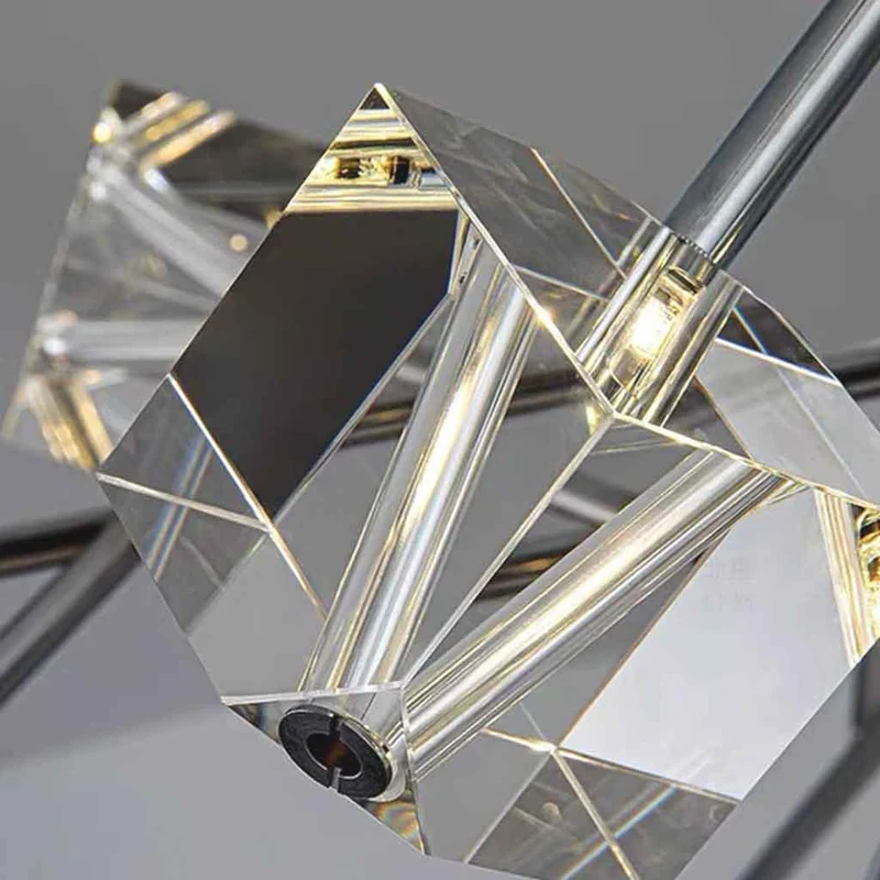 Molecule Chandelier Sputnik Crystal Cube, Chrome