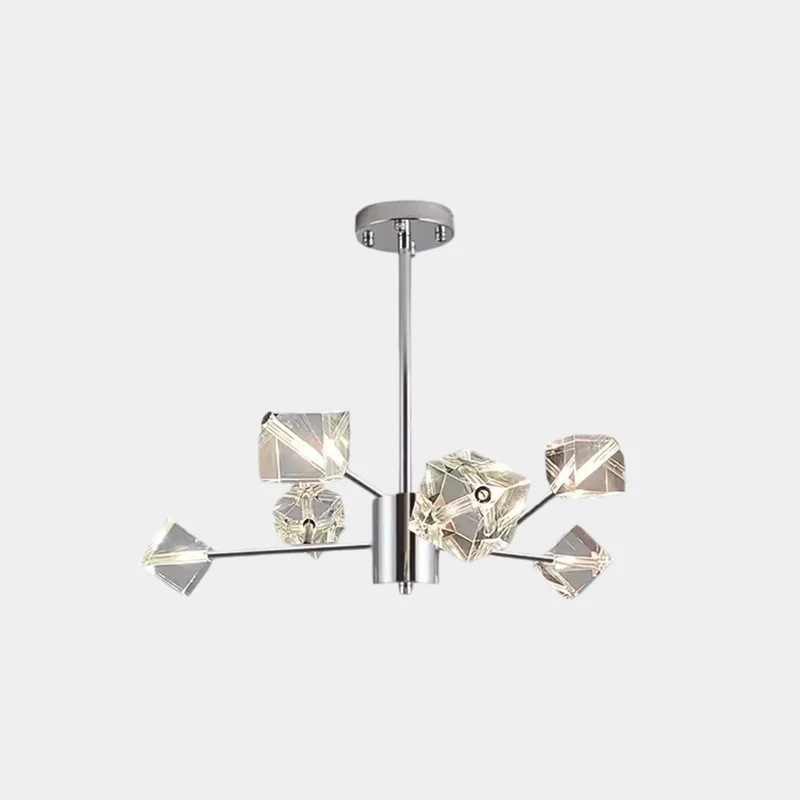 Molecule Chandelier Sputnik Crystal Cube, Chrome