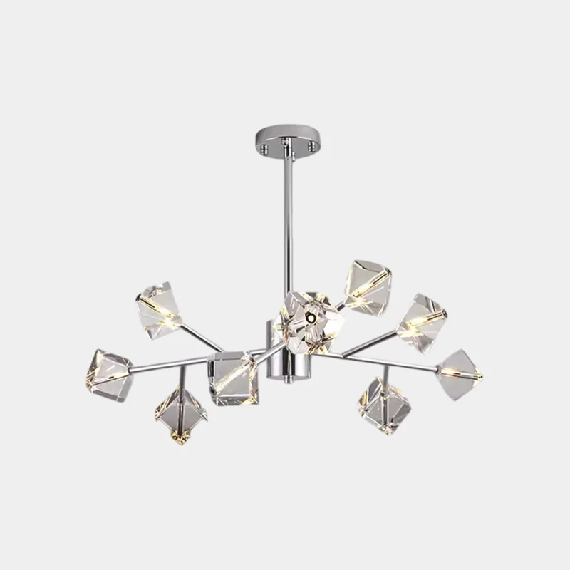 Molecule Chandelier Sputnik Crystal Cube, Chrome