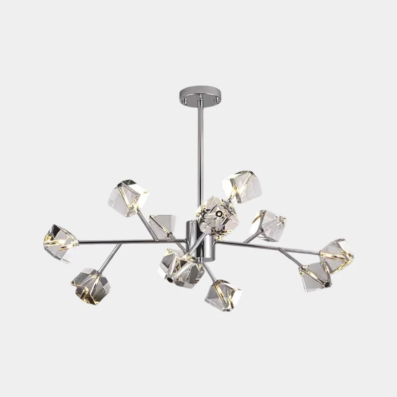 Molecule Chandelier Sputnik Crystal Cube, Chrome