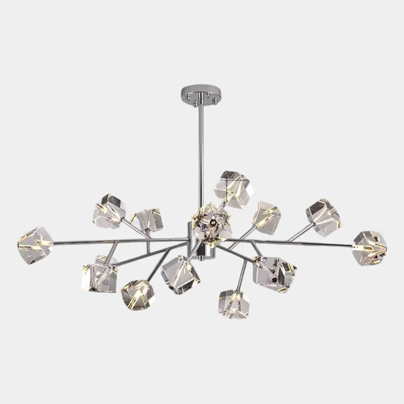 Molecule Chandelier Sputnik Crystal Cube, Chrome