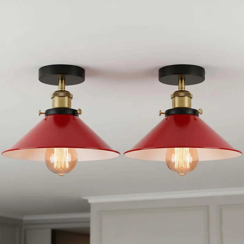 2 Stück Halb Unterputz Deckenleuchte Metallkegel E27 moderne Lampen~4111