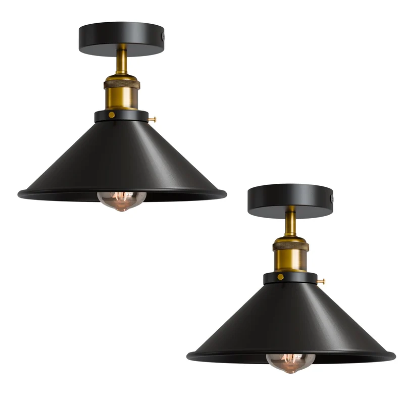 2 Stück Halb Unterputz Deckenleuchte Metallkegel E27 moderne Lampen~4111