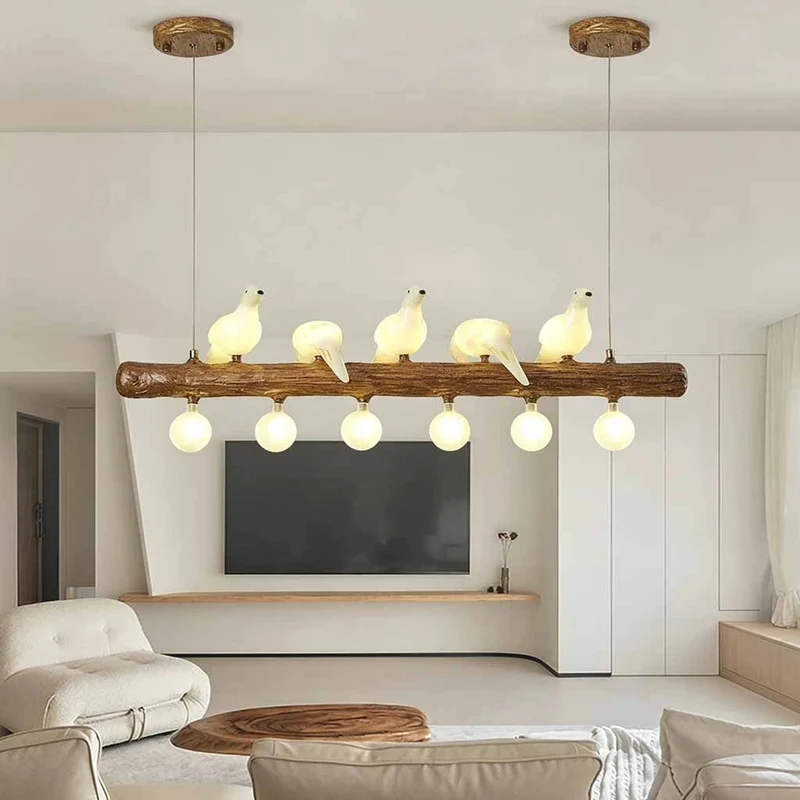 Vintage Bird Pendant Light Linear Branch Resin