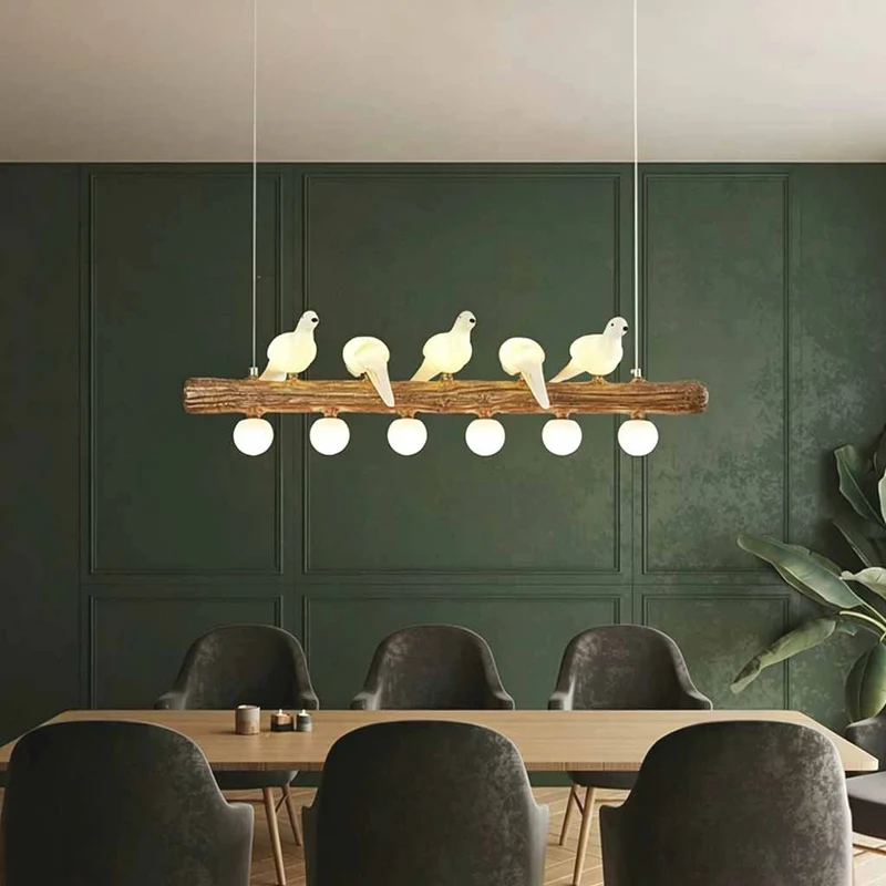 Vintage Bird Pendant Light Linear Branch Resin