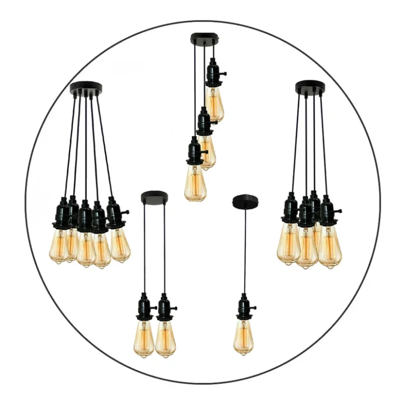 Pendelleuchte 1-5 flammig Schwarz mit Schalter | LEDSONE ~4014