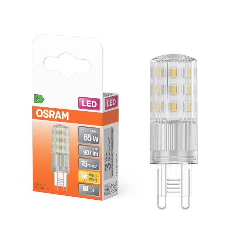 OSRAM LED BASE PIN G9, 4.9V, 907lm, 2700K, Warmweiß, Klar