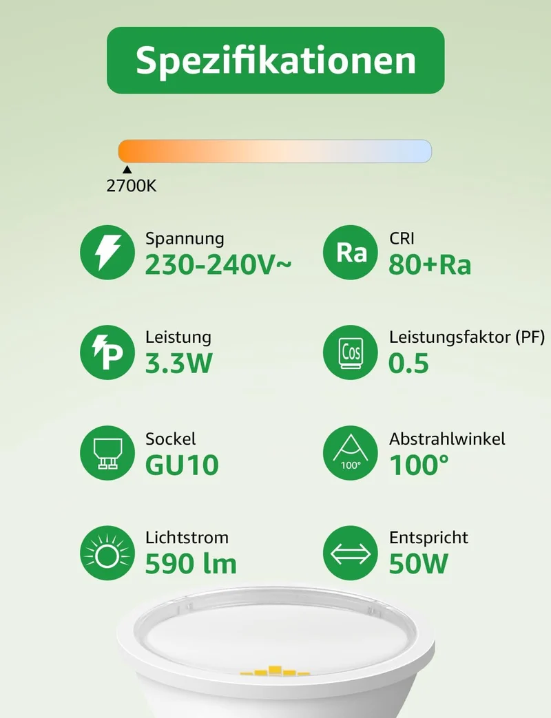 Lepro Energieklasse A GU10 LED Warmweiss Lampe, 3.3W 2700K Warmwei? 590 lm, Nicht Dimmbar, 100¡ã Abstrahlwinkel, Energiesparendes GU 10 LED Leuchtmittel f¨¹r Flur, Wohnzimmer, Schlafzimmer, 5 St¨¹ck