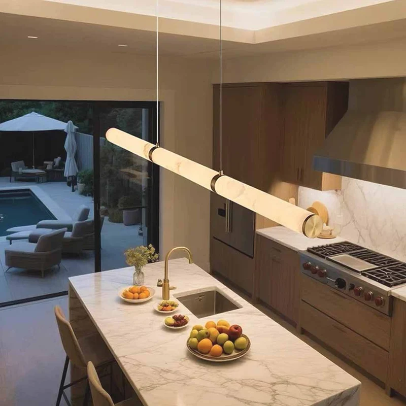 Marble Linear Pendant Light Cylinder Horizontal