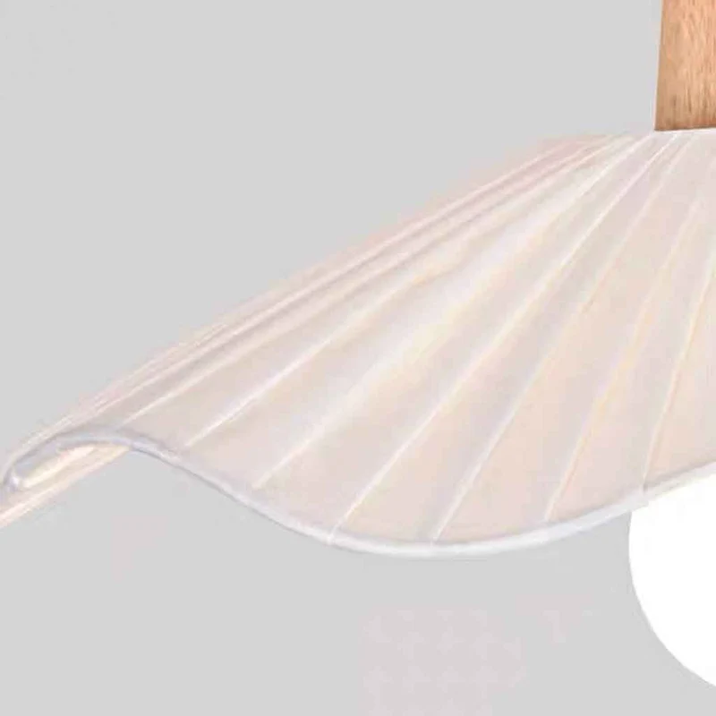 Pleated Ceiling Light Semi-Flush Wood Fabric for Hallway
