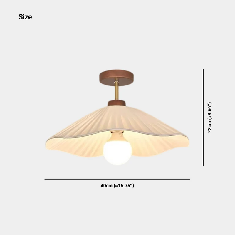Pleated Ceiling Light Semi-Flush Wood Fabric for Hallway