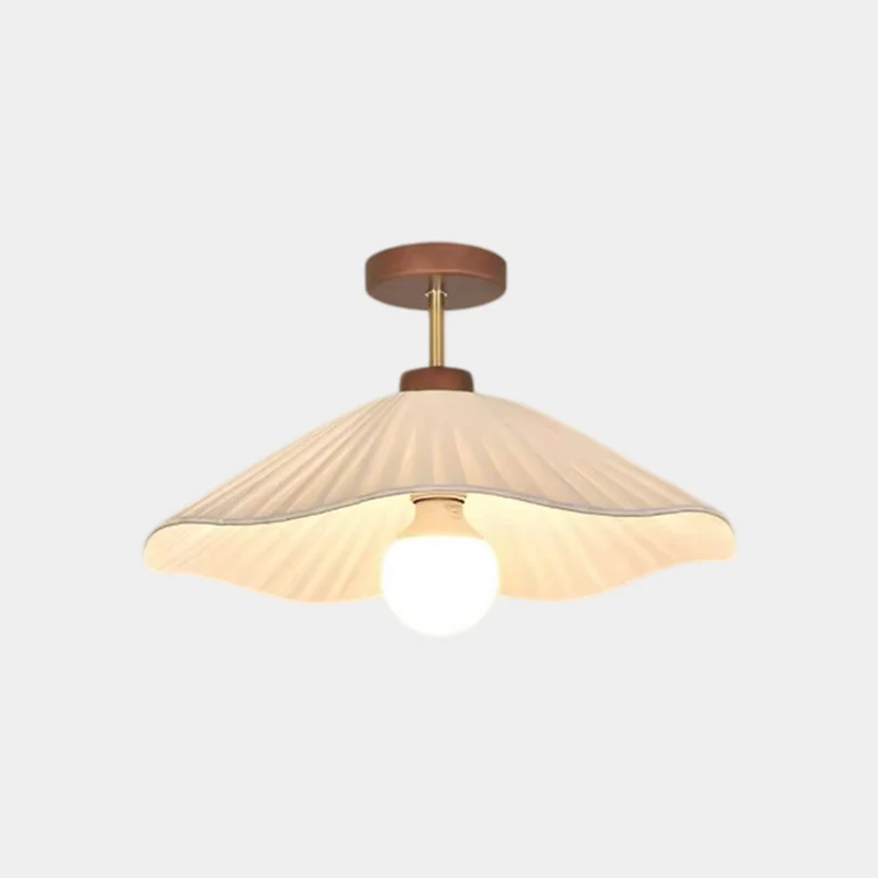 Pleated Ceiling Light Semi-Flush Wood Fabric for Hallway