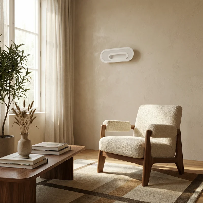 Minimalistische weiße Wandleuchte für das Wohnzimmer – Modèle Arvenia