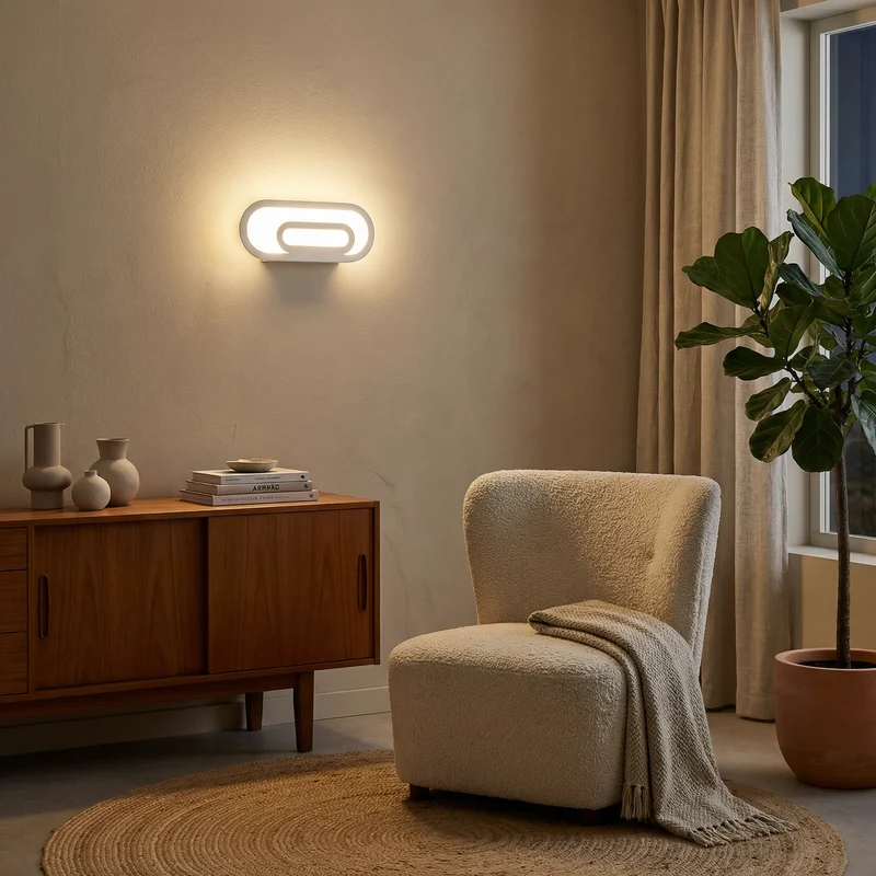 Minimalistische weiße Wandleuchte für das Wohnzimmer – Modèle Arvenia
