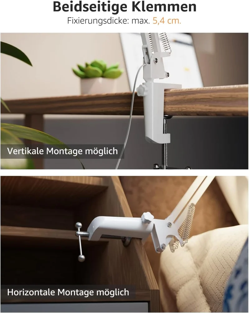 Lepro Schreibtischlampe Retro, Klemmbare Tischlampe E27, LED Büro Leselampe Nachttischlampe Verstellbare, Gelenk-Arm, schwenkbar, Tageslichtlampe Schreibtisch leuchte, HxBxT: 38 x 15 x 27cm, Weiß