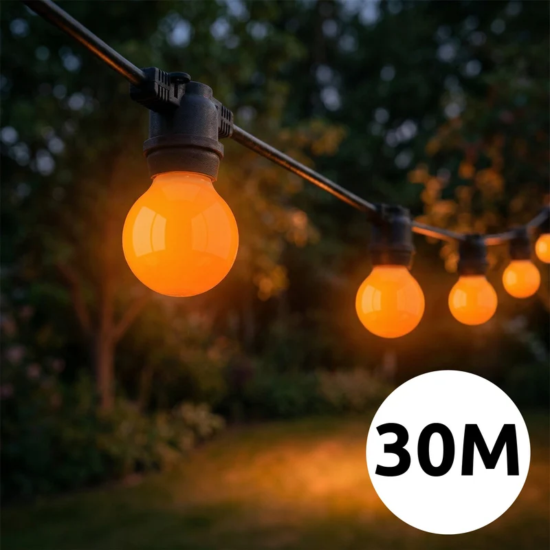 Orange Lichterkette | 30 Meter | inkl. orangefarbene Glühbirnen