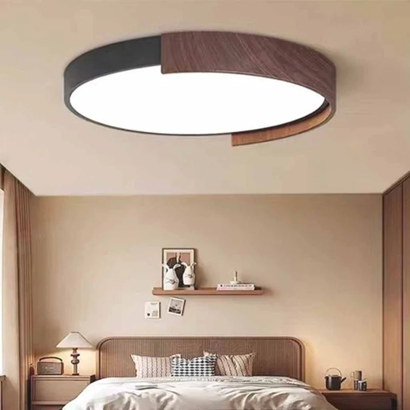 Round Flush Mount Ceiling Light LED, Black & Walnut Color
