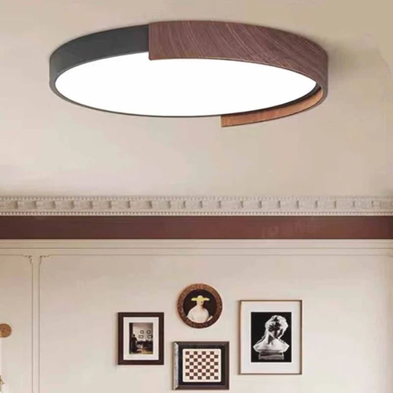 Round Flush Mount Ceiling Light LED, Black & Walnut Color