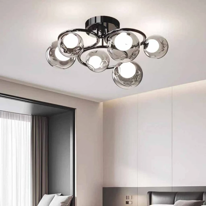 6-Light Bubble Semi-Flush Glass LED Ceiling Light