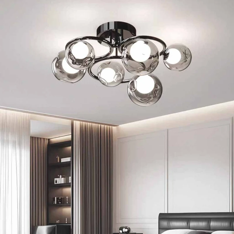 6-Light Bubble Semi-Flush Glass LED Ceiling Light