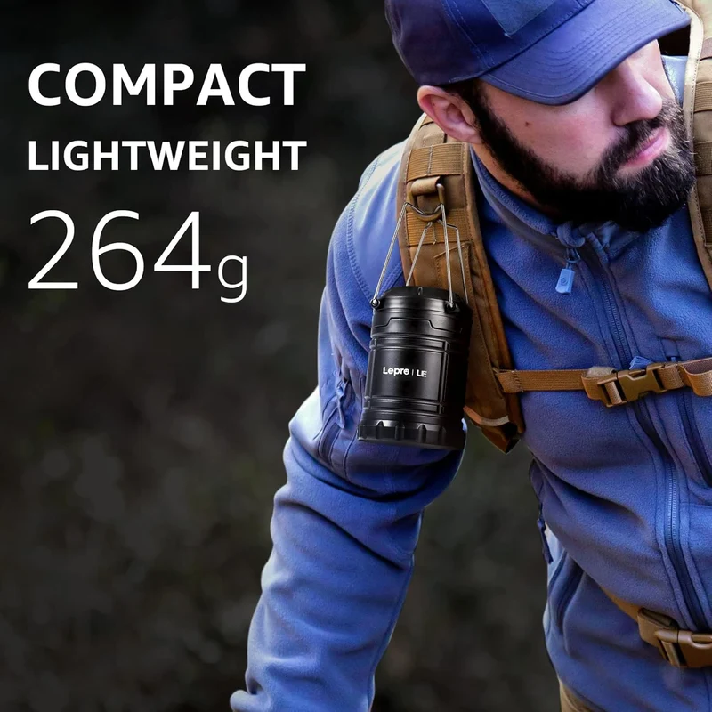 Lepro Camping Zubehör, Faltbare Campinglampe, Batteriebetrieben Camping Lampe, Zeltlampe zum Aufhängen, geeignet für Angeln, Abenteuer, Wandern, Notfall, Ausfälle usw, 4er Pack