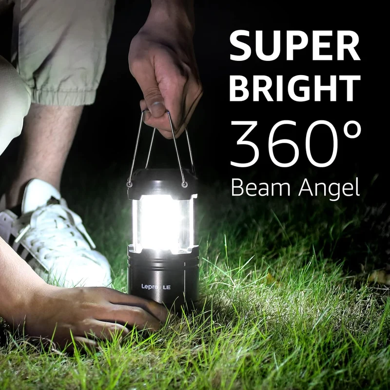 Lepro Camping Zubehör, Faltbare Campinglampe, Batteriebetrieben Camping Lampe, Zeltlampe zum Aufhängen, geeignet für Angeln, Abenteuer, Wandern, Notfall, Ausfälle usw, 4er Pack