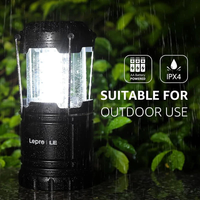 Lepro Camping Zubehör, Faltbare Campinglampe, Batteriebetrieben Camping Lampe, Zeltlampe zum Aufhängen, geeignet für Angeln, Abenteuer, Wandern, Notfall, Ausfälle usw, 4er Pack