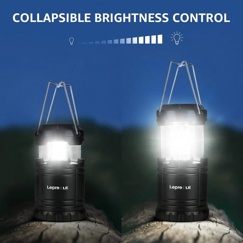 Lepro Camping Zubehör, Faltbare Campinglampe, Batteriebetrieben Camping Lampe, Zeltlampe zum Aufhängen, geeignet für Angeln, Abenteuer, Wandern, Notfall, Ausfälle usw, 4er Pack