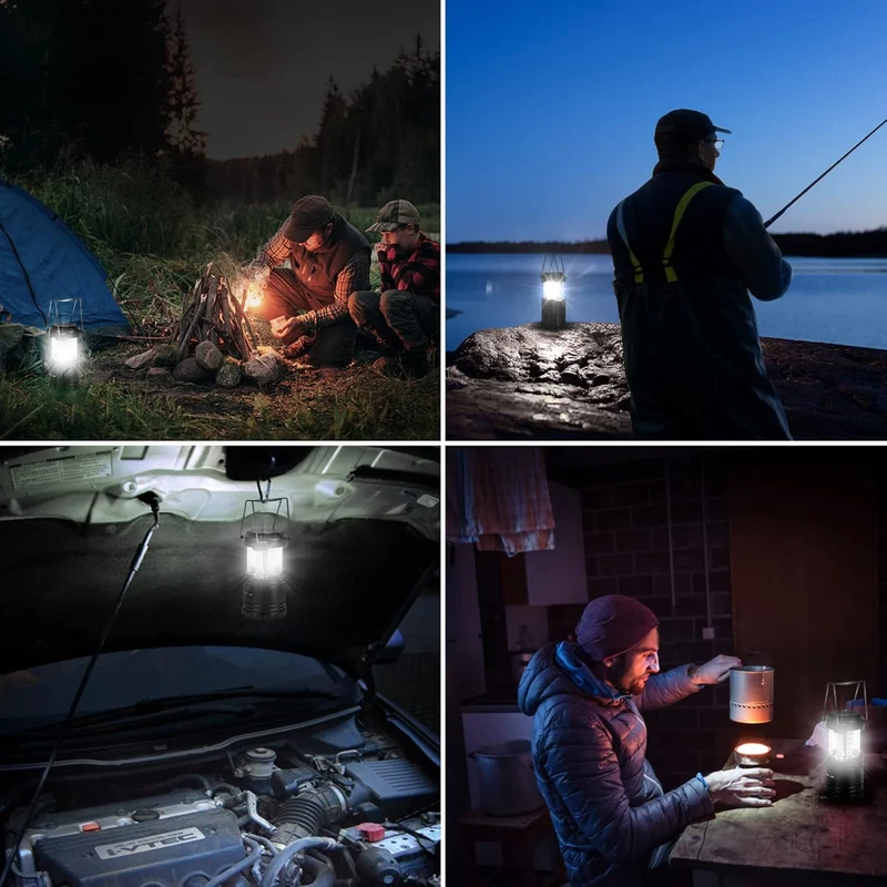 Lepro Camping Zubehör, Faltbare Campinglampe, Batteriebetrieben Camping Lampe, Zeltlampe zum Aufhängen, geeignet für Angeln, Abenteuer, Wandern, Notfall, Ausfälle usw, 4er Pack