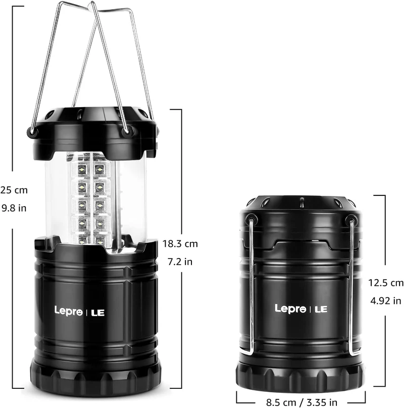 Lepro Camping Zubehör, Faltbare Campinglampe, Batteriebetrieben Camping Lampe, Zeltlampe zum Aufhängen, geeignet für Angeln, Abenteuer, Wandern, Notfall, Ausfälle usw, 4er Pack