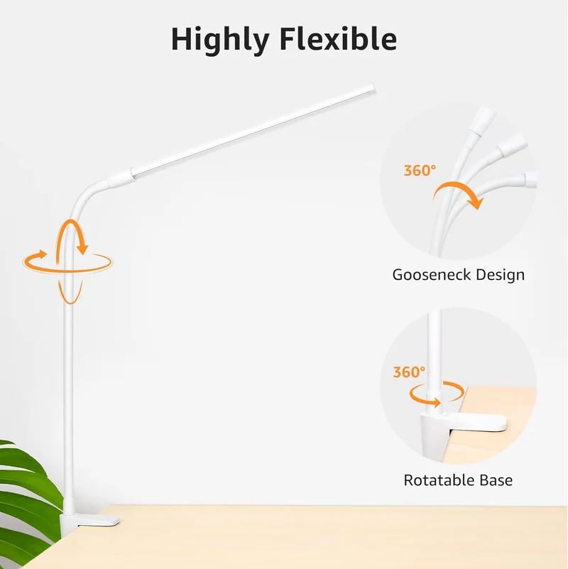 Lepro LED Schreibtischlampe Klemmbar, Tischlampe Architektenlampe mit Schwenkarm, Augenschutz Klemmleuchte USB, 3 Farben & 10 Helligkeitsstufen Dimmbar Tischleuchte für Büro, Weiß