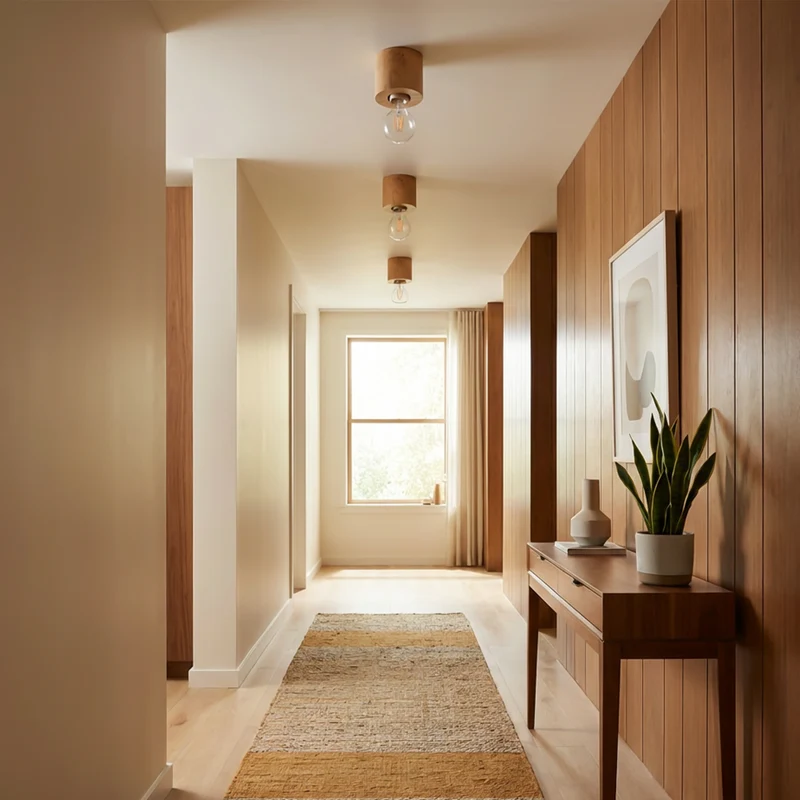 Minimalistische Deckenleuchte aus natürlichem Holz für Wohnzimmer – Norvian