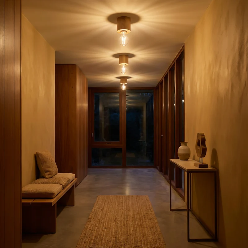 Minimalistische Deckenleuchte aus natürlichem Holz für Wohnzimmer – Norvian