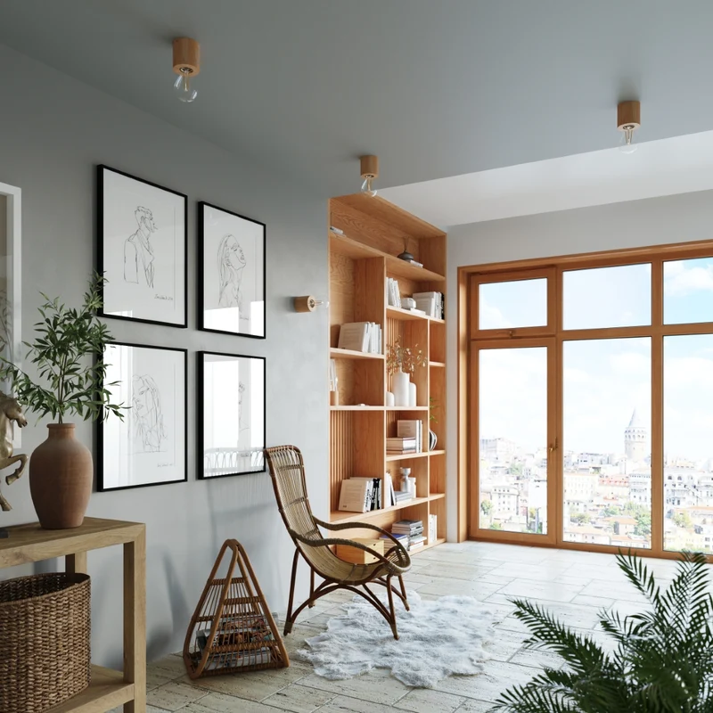Minimalistische Deckenleuchte aus natürlichem Holz für Wohnzimmer – Norvian
