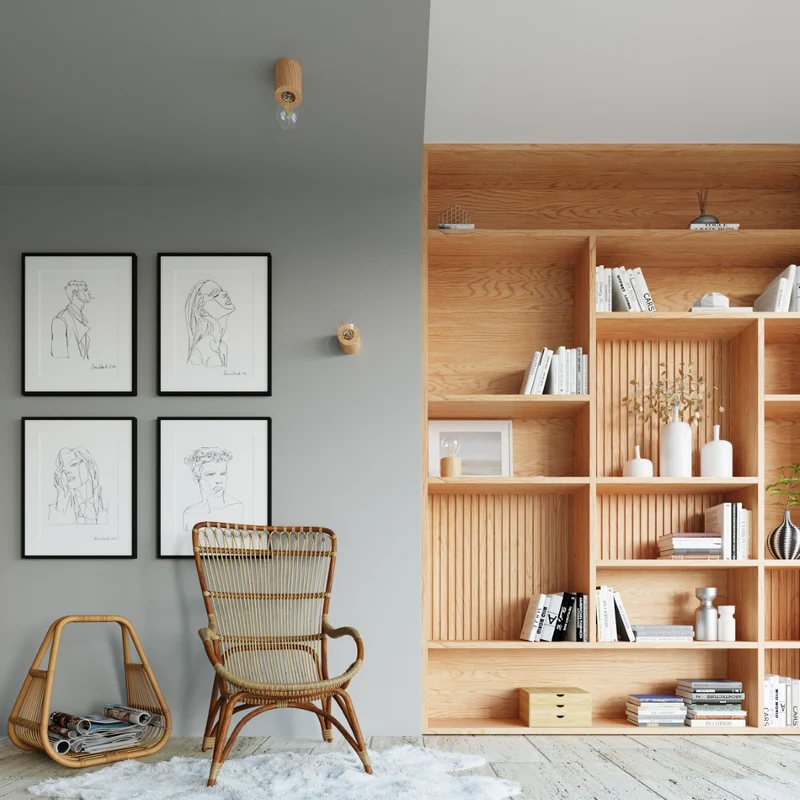 Minimalistische Deckenleuchte aus natürlichem Holz für Wohnzimmer – Norvian